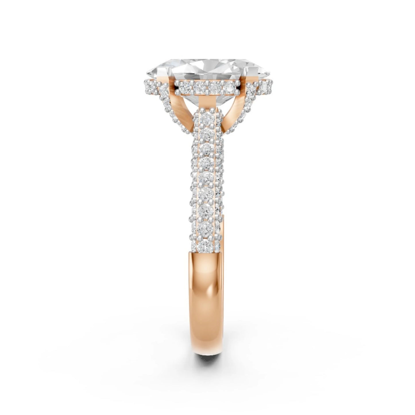 Elegant Oval Diamond Pavé Ring Rose Gold
