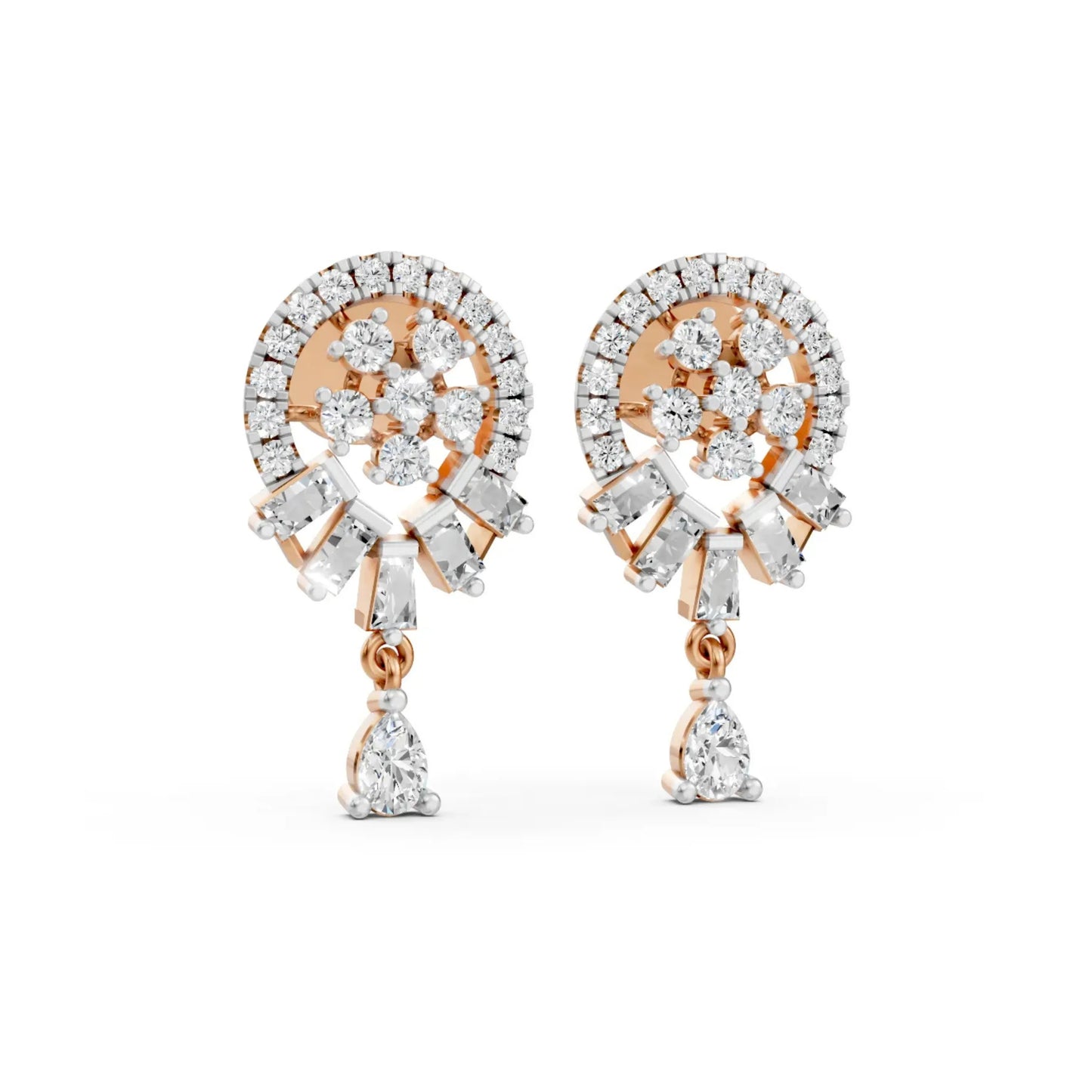 Multi-Cut Diamond Drop Earrings Rose Gold