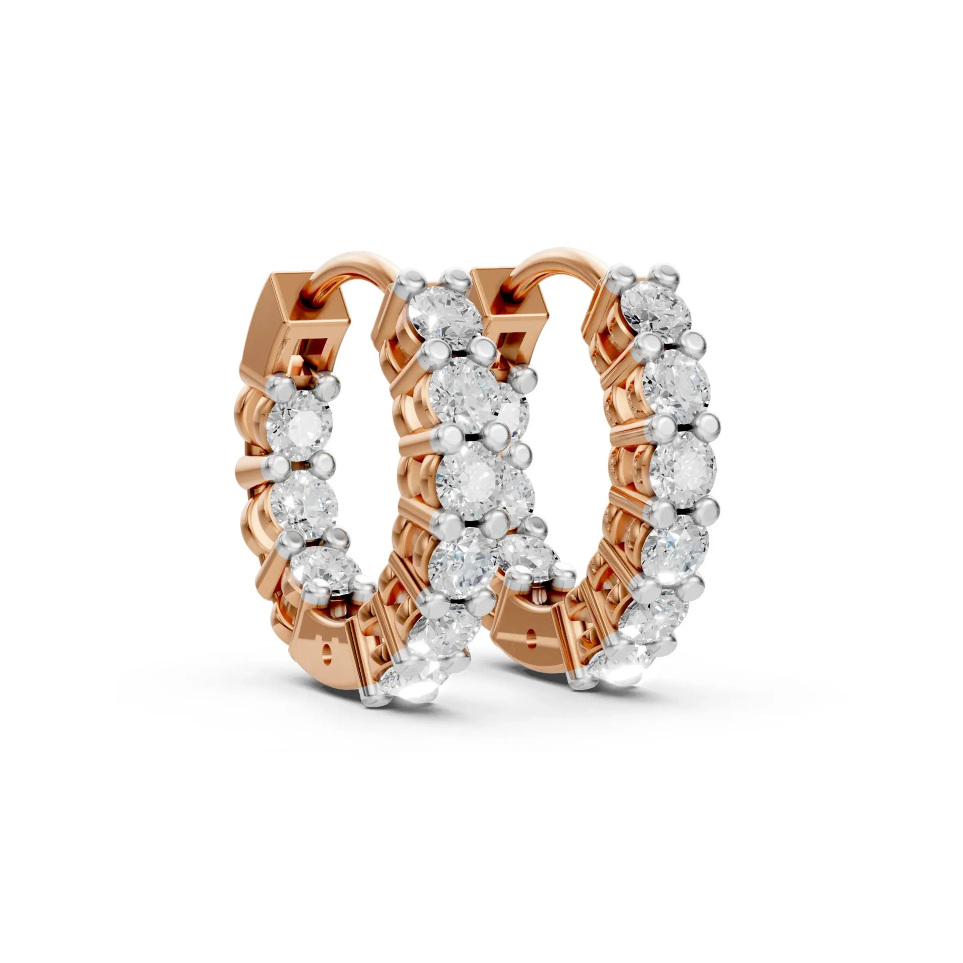 Round Diamond Inside-Out Hoop Earrings Rose Gold