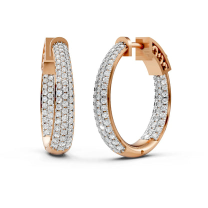 Double Hoop Diamond Earrings Rose Gold