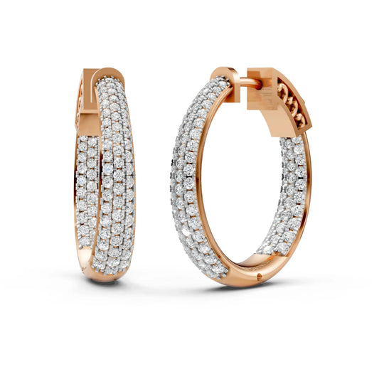 Double Hoop Diamond Earrings Rose Gold
