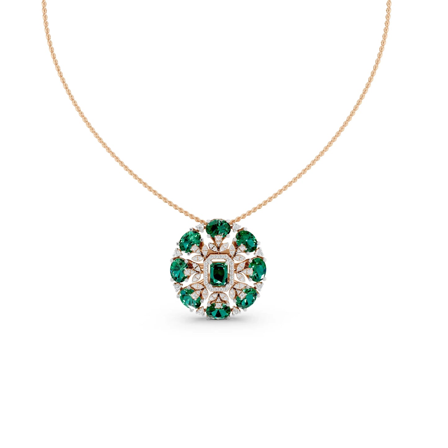 Emerald Floral Cocktail Pendant Rose Gold