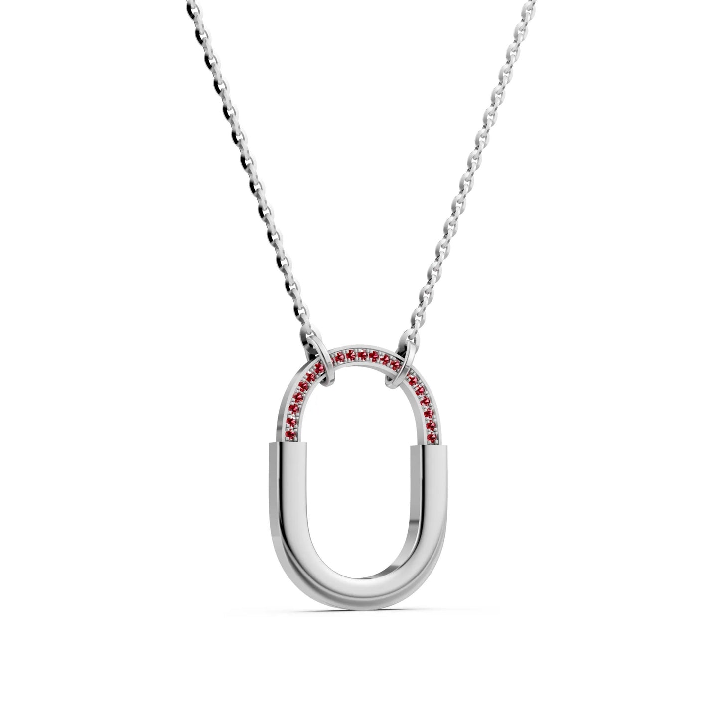 Ruby-Accented Geometric Link Necklace White Gold