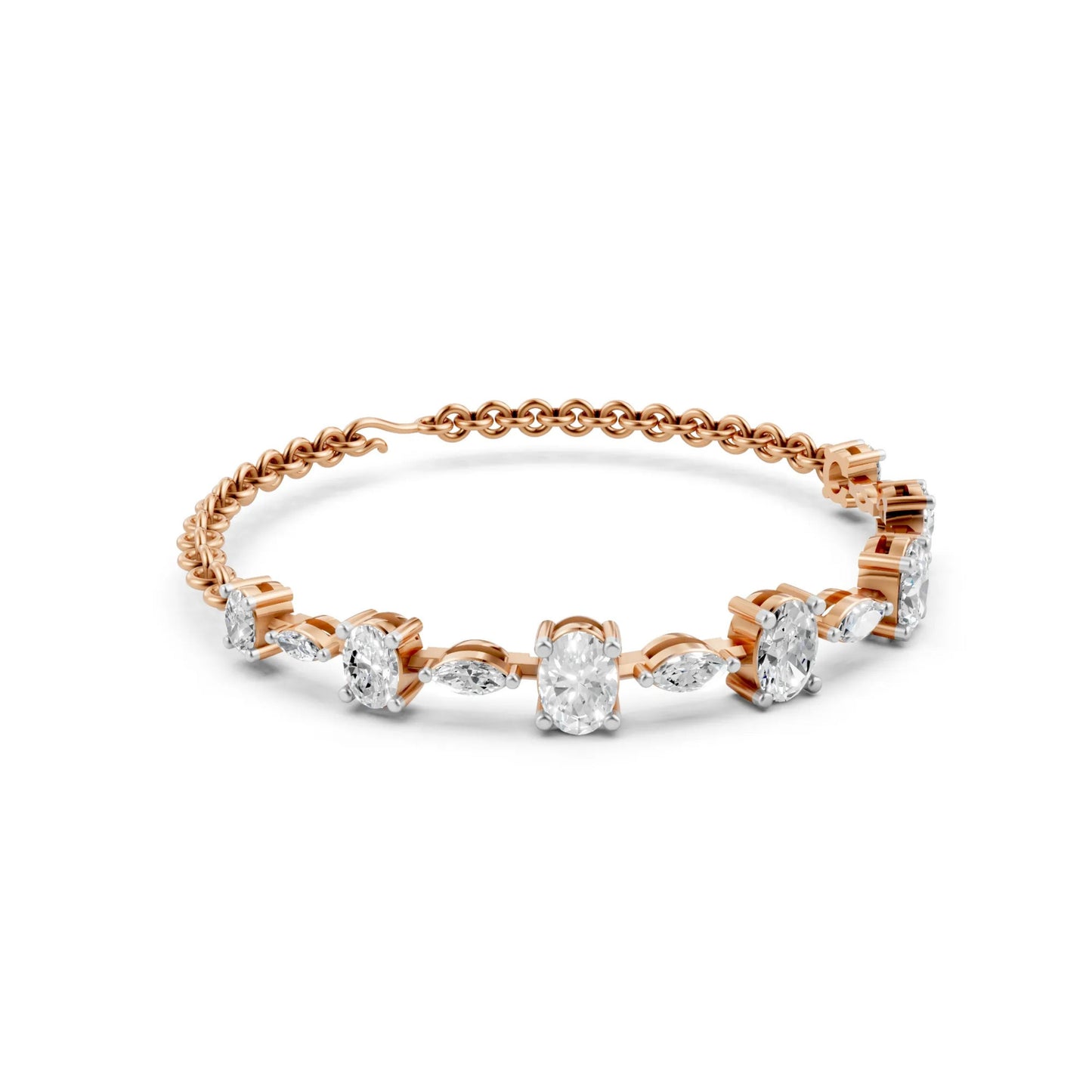 Elegant Oval & Marquise Diamond Bracelet Rose Gold