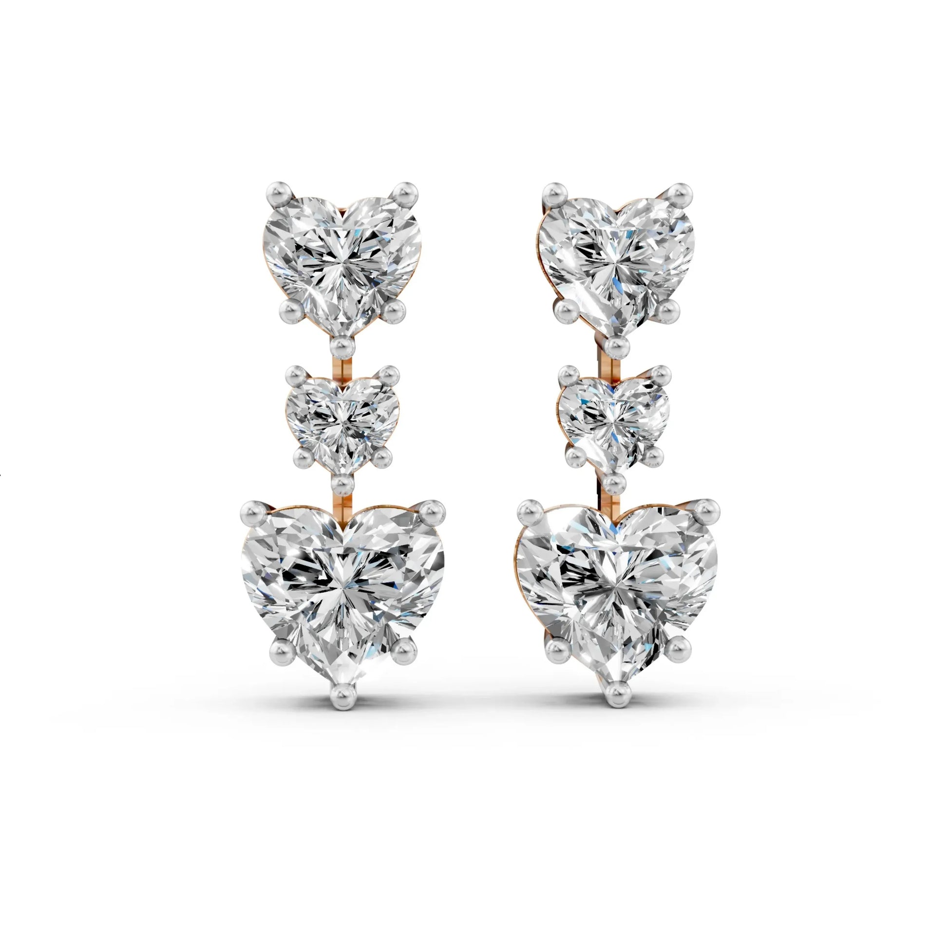 Triple Heart Drop Earrings Rose Gold