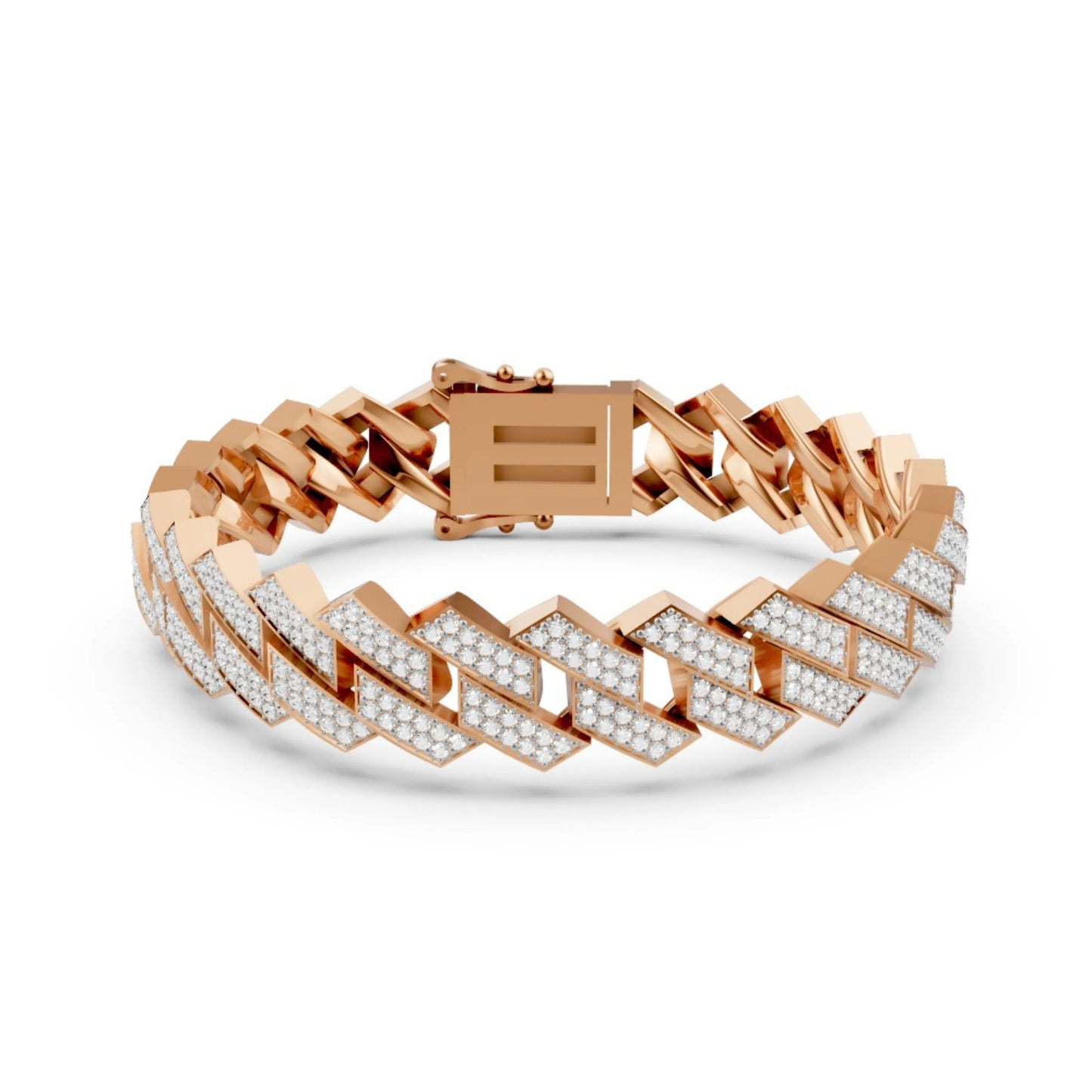 Wide Link Diamond Bracelet Rose Gold