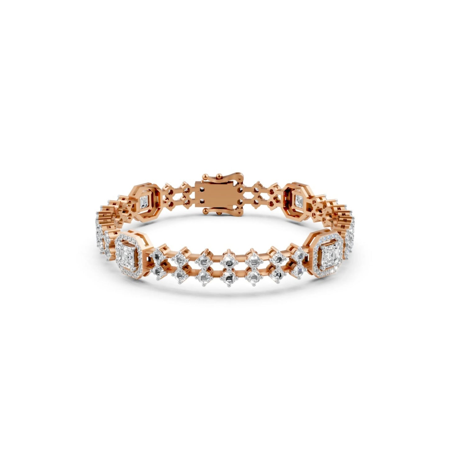 Diamond Bracelet with Halo Stations Rose Gold