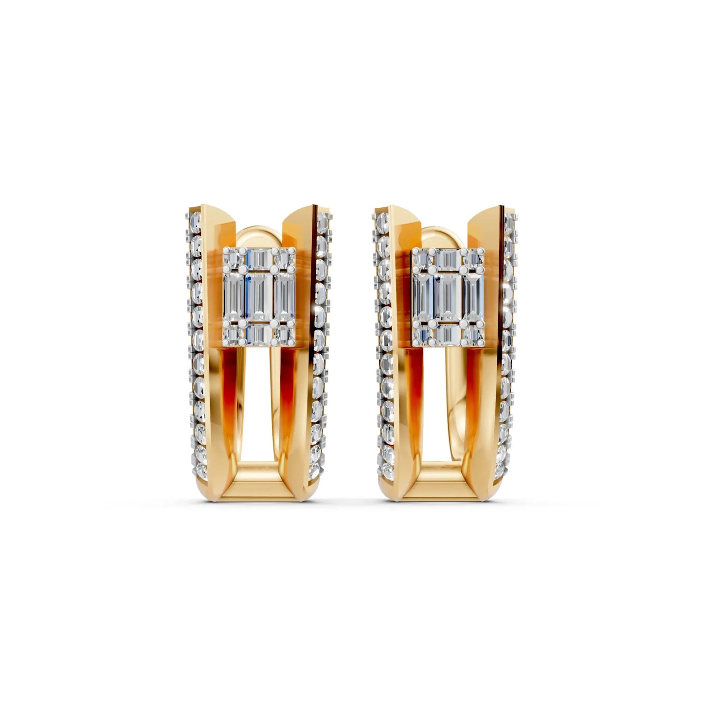 Modern Geometric Diamond Earrings Yellow Gold