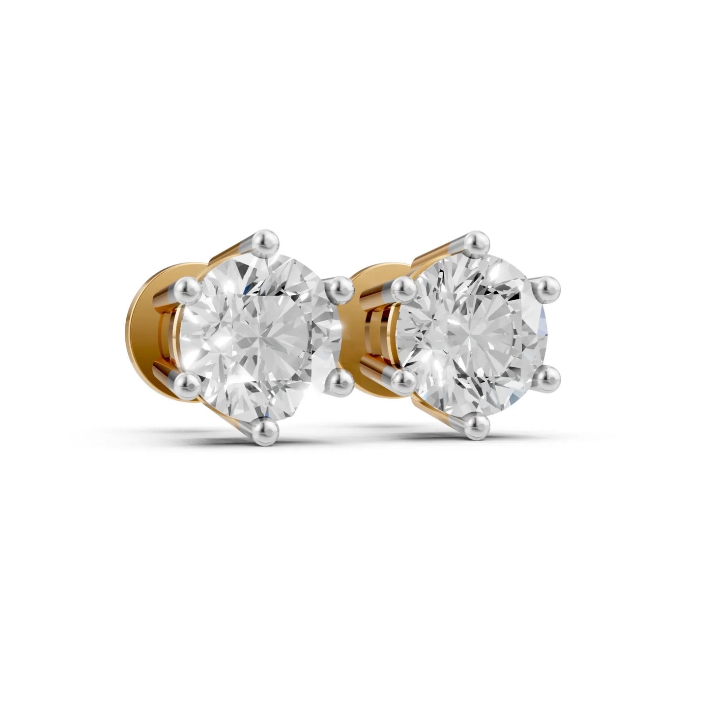 Round Solitaire Stud Earrings Yellow Gold