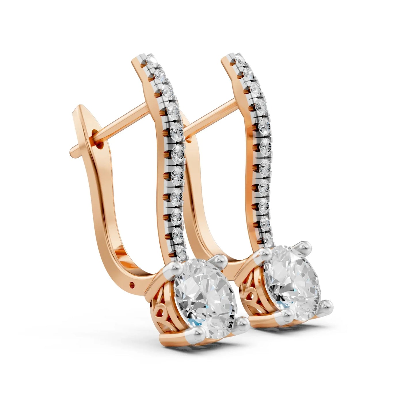 Round Diamond Drop Earrings Rose Gold