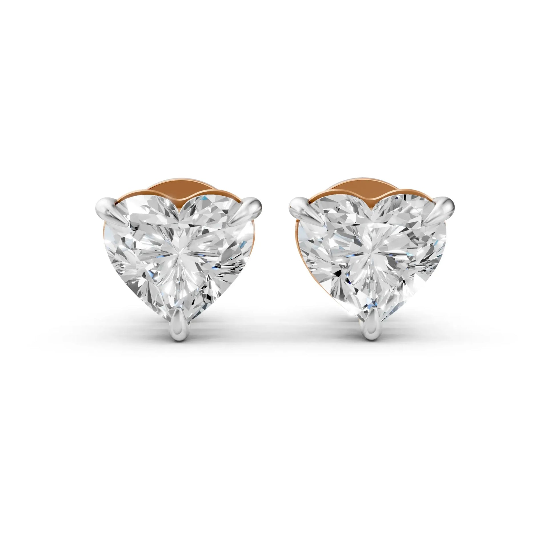 Heart-Shaped Diamond Stud Earrings Rose Gold