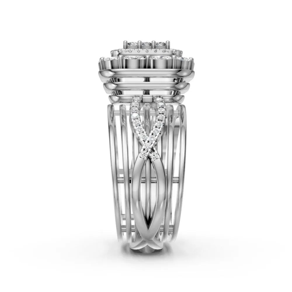 Grandeur Square Halo Cluster Ring White Gold