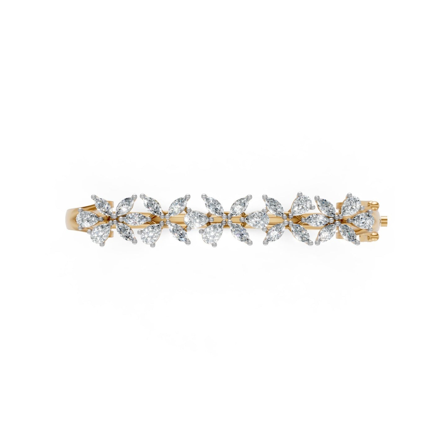 Exquisite Round and Marquise Diamond Bangle Yellow Gold