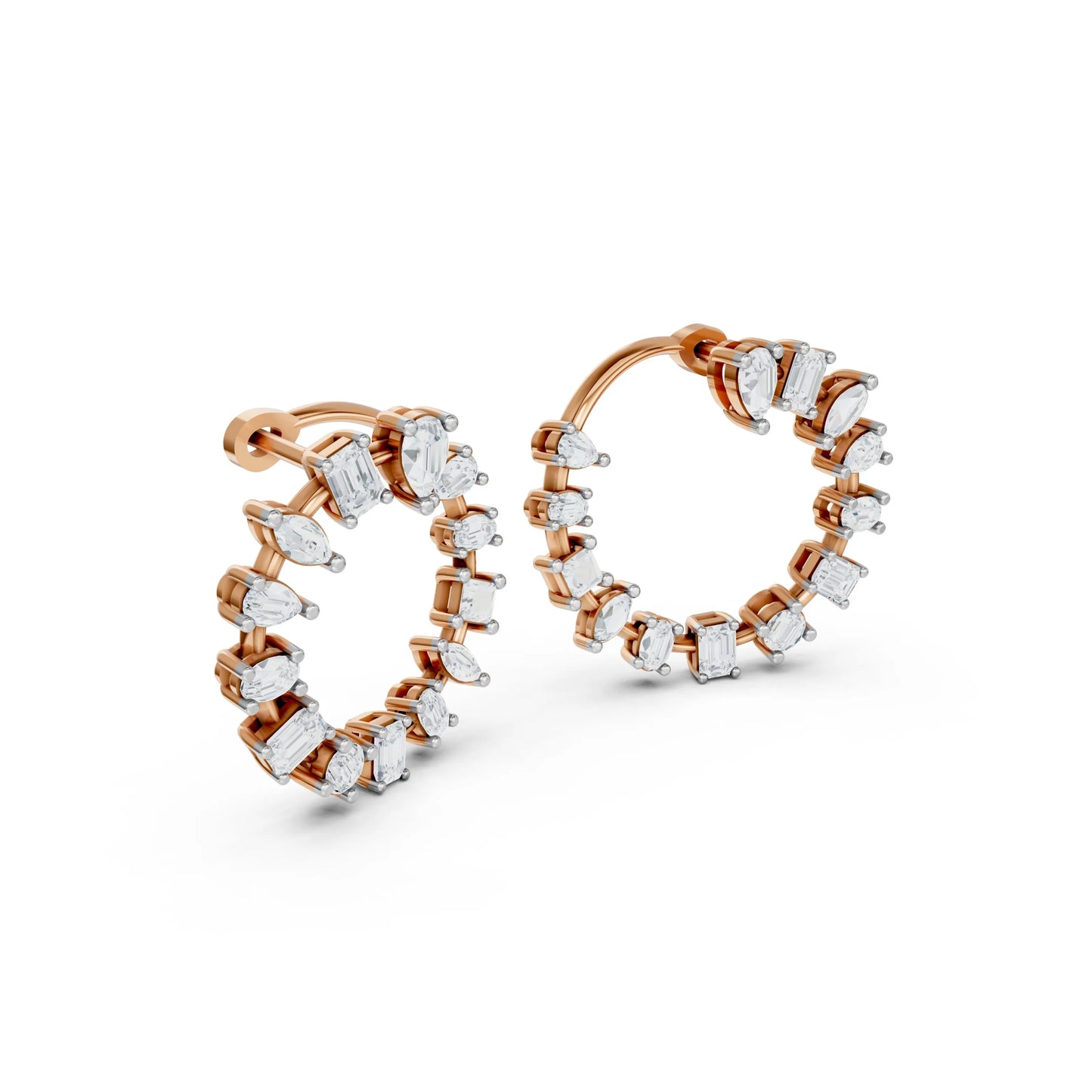 Multi-Cut Diamond Hoop Earrings Rose Gold