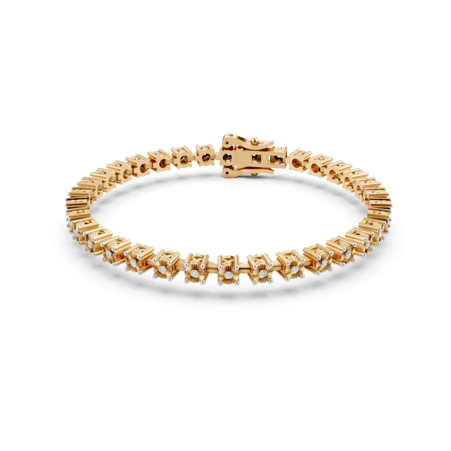 Prong-Set Diamond Tennis Bracelet Yellow Gold 