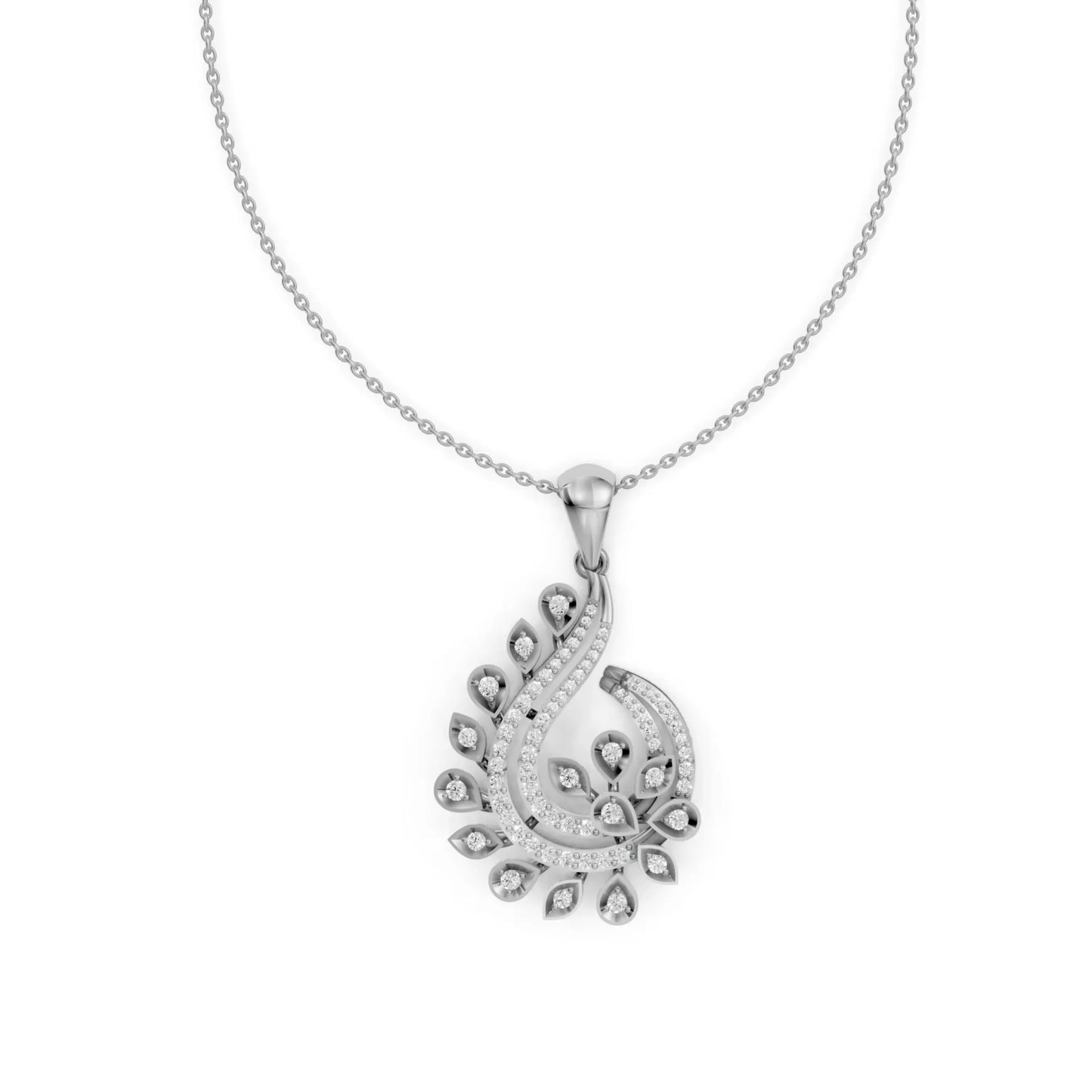 Leaf Diamond Pendant White Gold 