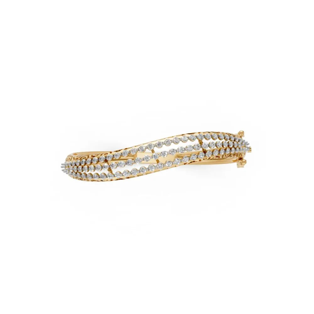 Triple Row Diamond Bangle Bracelet Yellow Gold