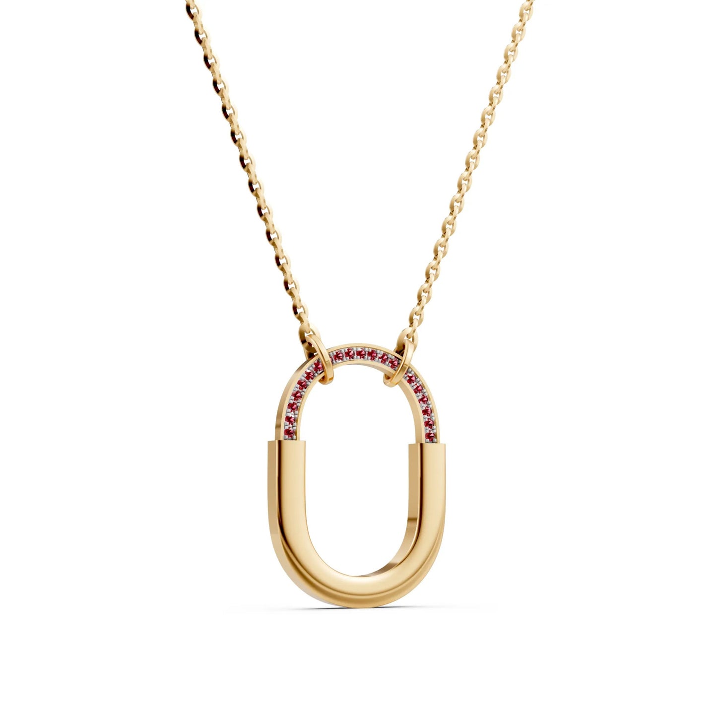 Ruby-Accented Geometric Link Necklace Yellow Gold