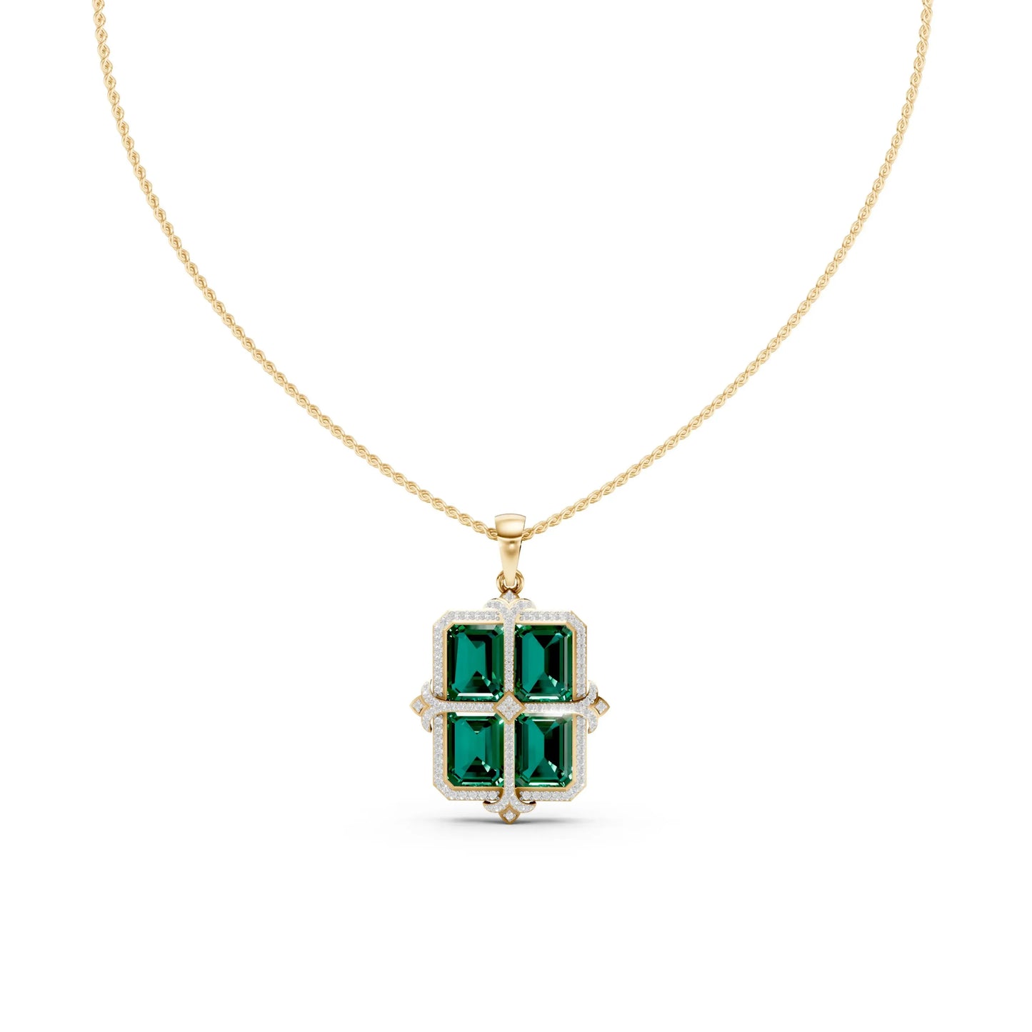 Emerald-Cut Quad Green Pendant Yellow Gold