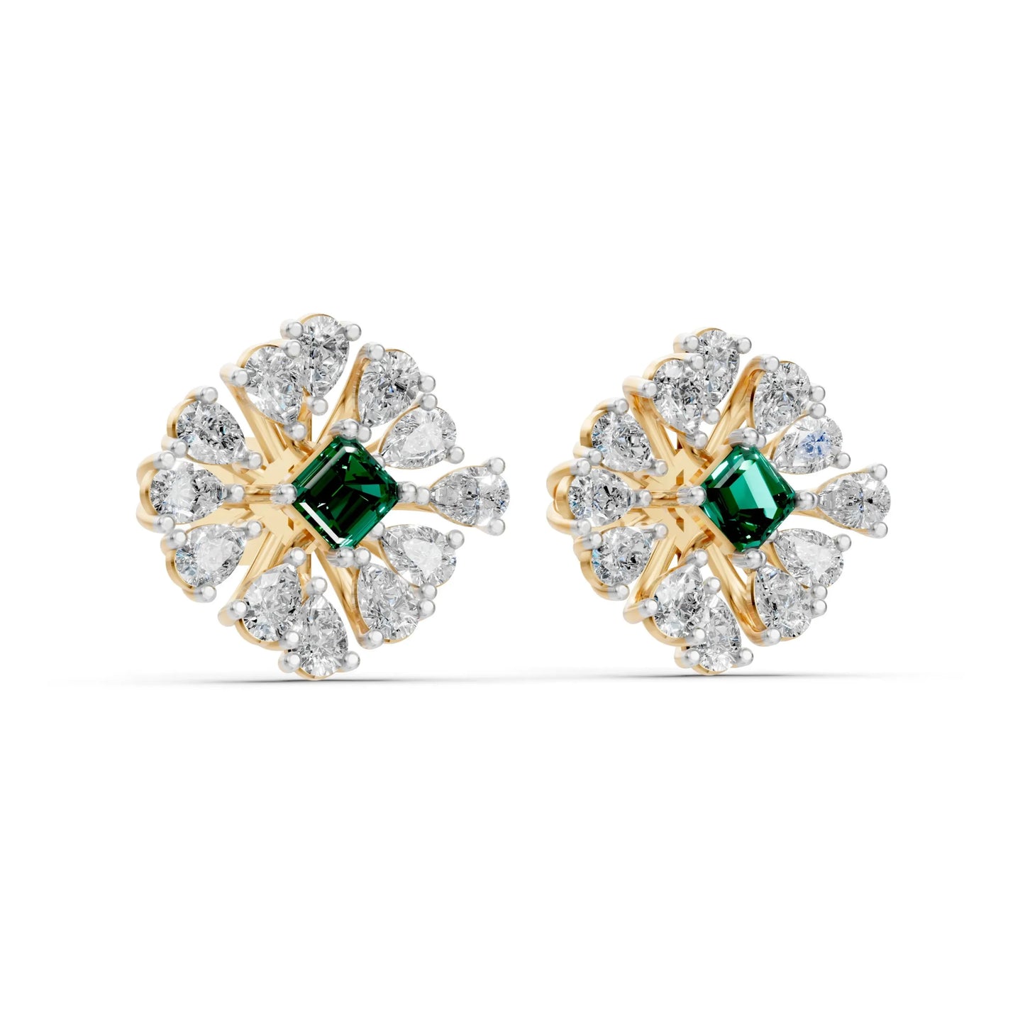 Emerald-Centered Stud Earrings Yellow Gold