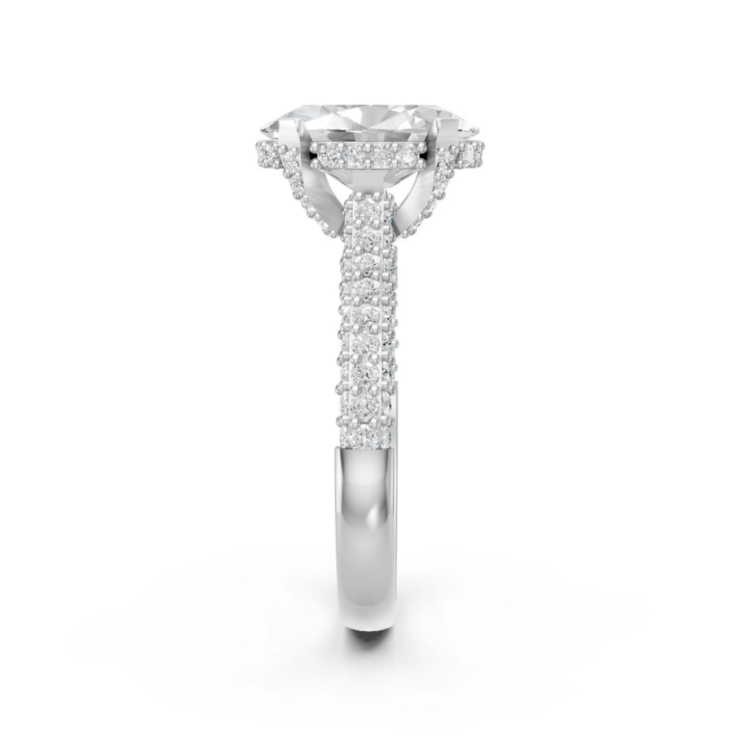 Elegant Oval Diamond Pavé Ring White Gold