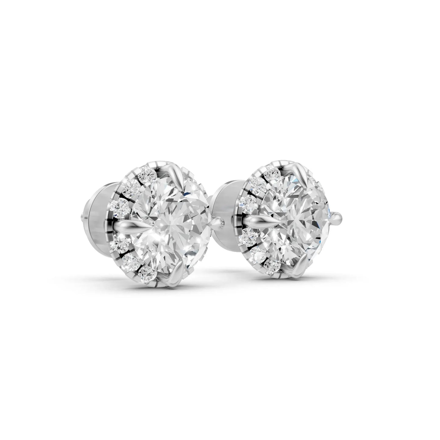 Halo Round Diamond Stud Earrings White Gold
