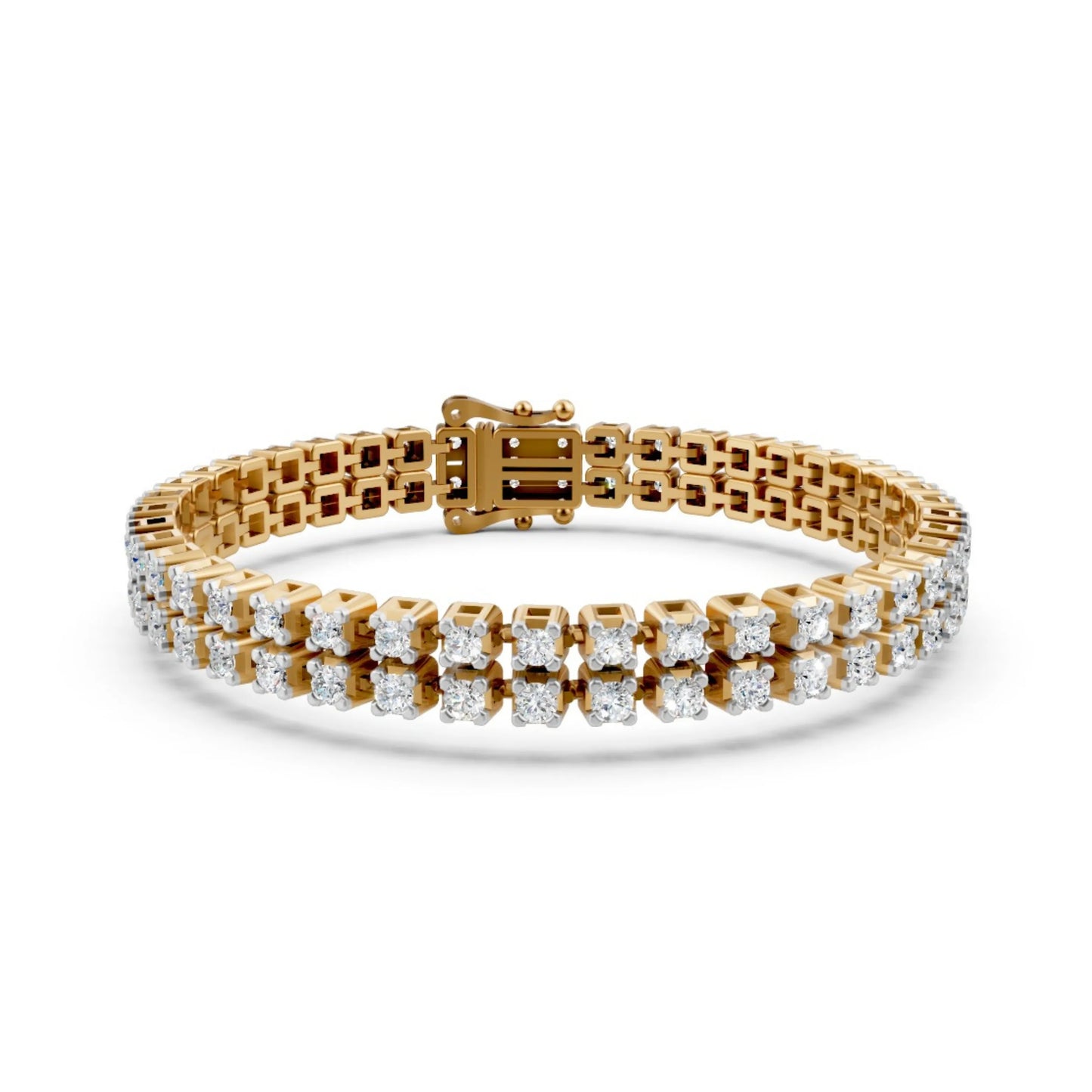 Double Row Diamond Tennis Bracelet Yellow Gold