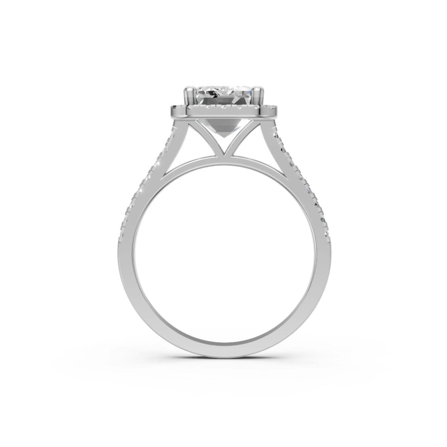 Halo Emerald-Cut Diamond Ring White Gold