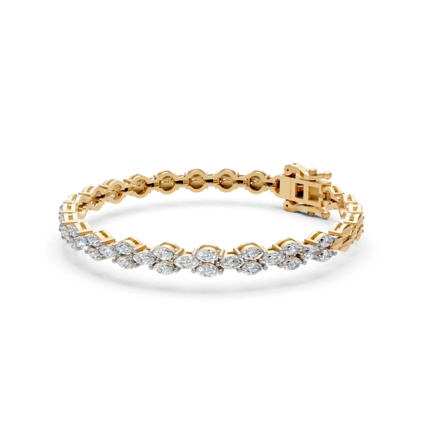 Elegant Diamond Bracelet with Marquise-Cut Stones Yellow Gold