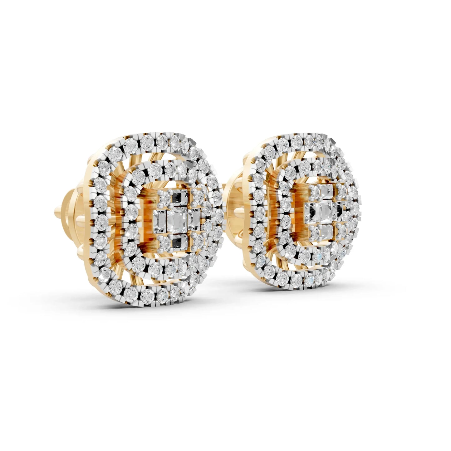 Vintage-Inspired Diamond Stud Earrings Yellow Gold