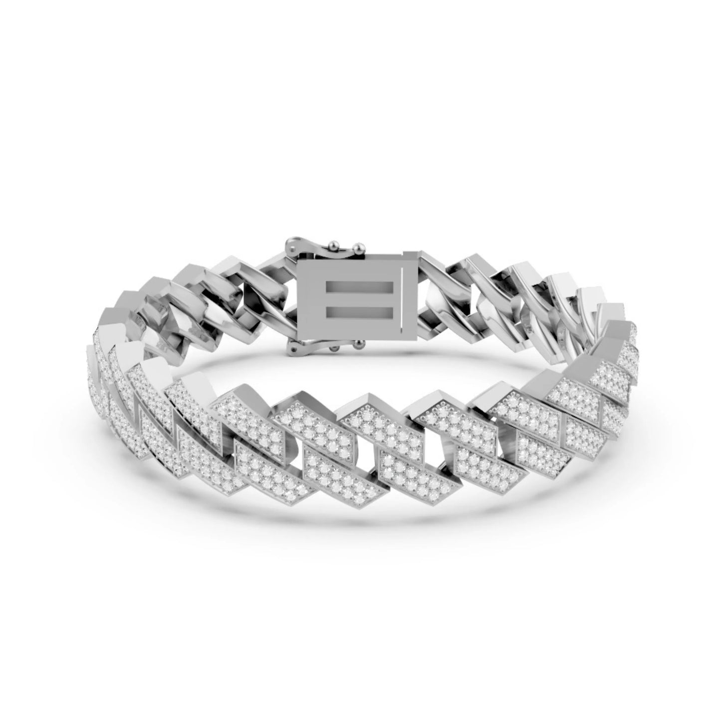 Wide Link Diamond Bracelet White Gold