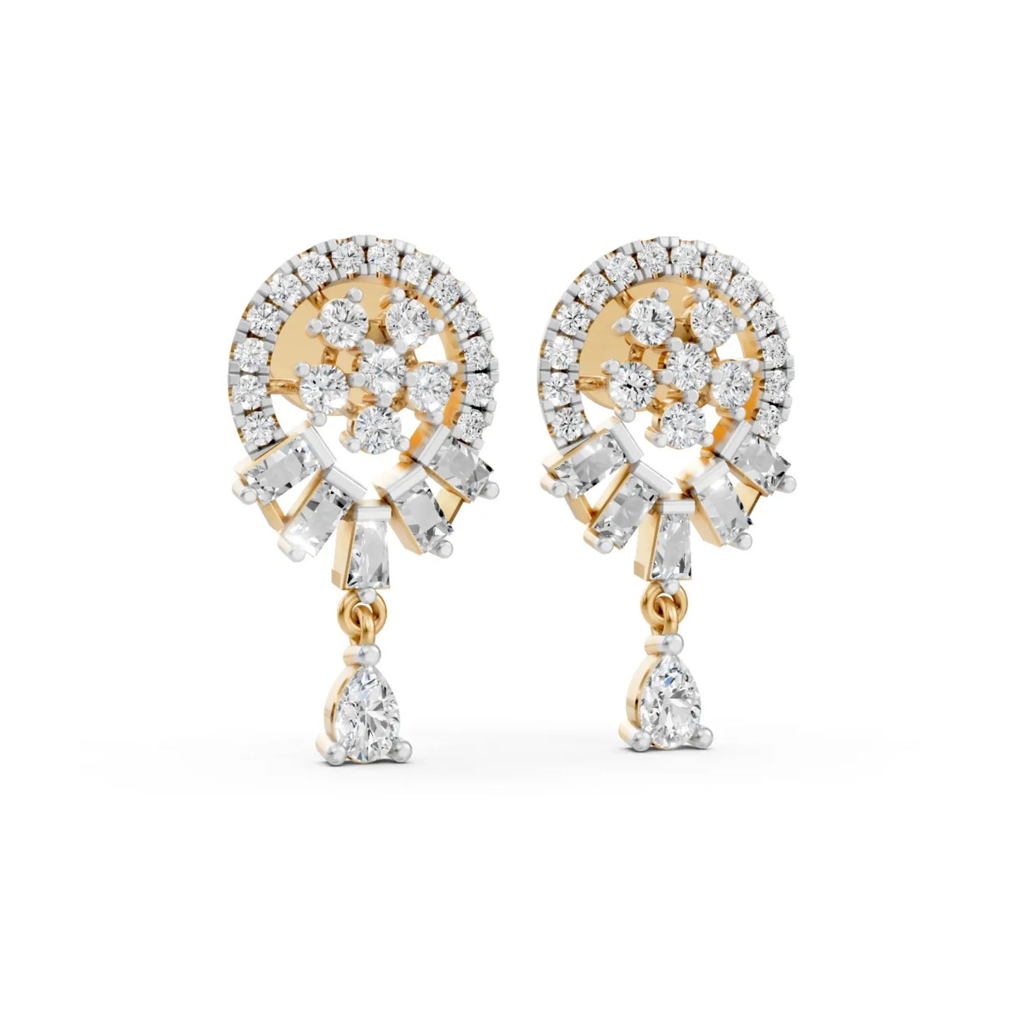 Multi-Cut Diamond Drop Earrings Yellow Gold