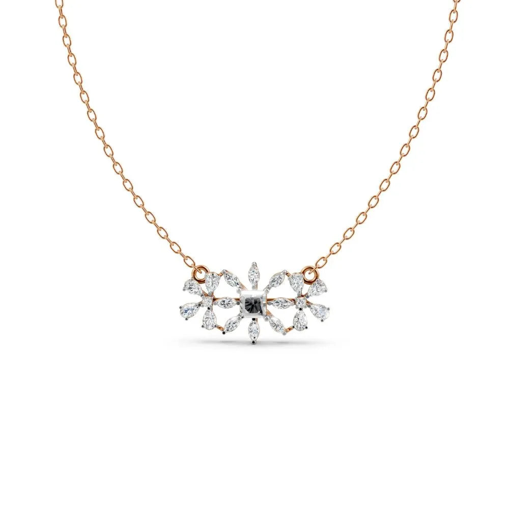 Floral Cluster Lab Diamond Necklace Rose Gold