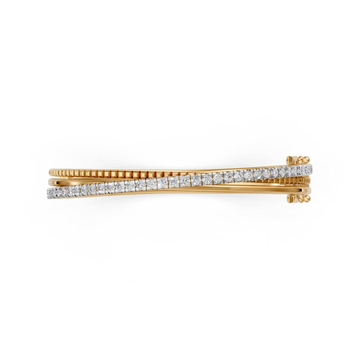 Contemporary Triple-Band Diamond Bangle Yellow Gold