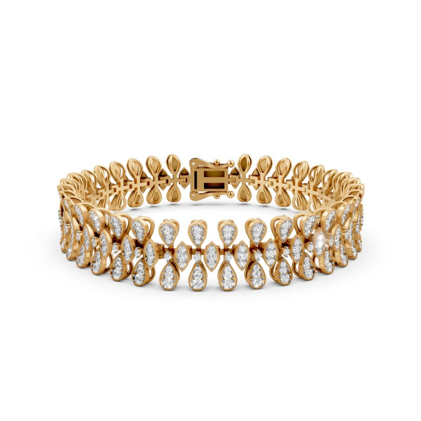 Diamond Leaf-Link Bracelet Yellow Gold