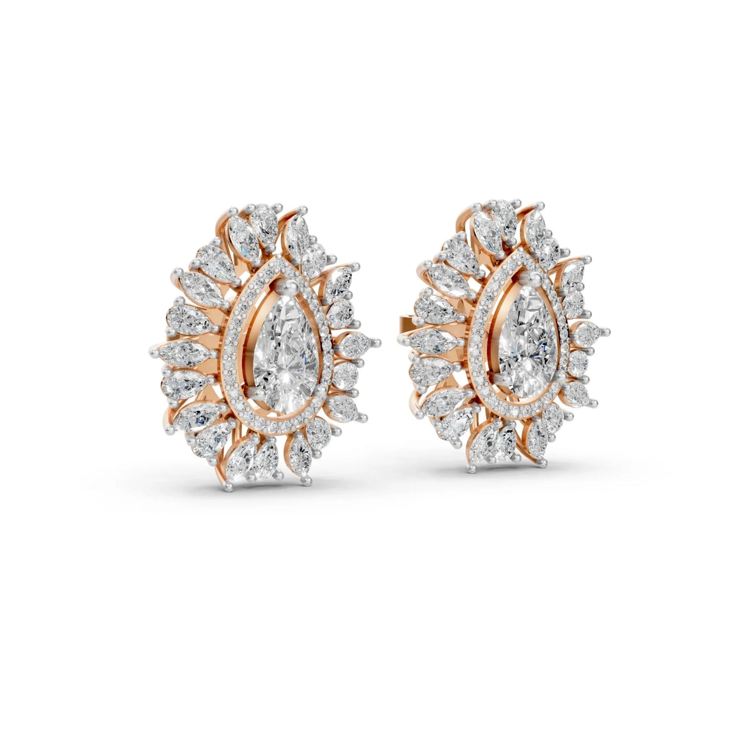 Regal Pear-Cut Diamond Cluster Earrings Rose Gold