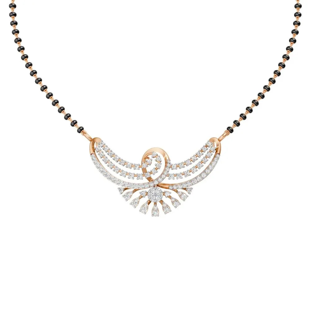 Designer Diamond Mangalsutra with Swirl Pattern Pendant Rose Gold