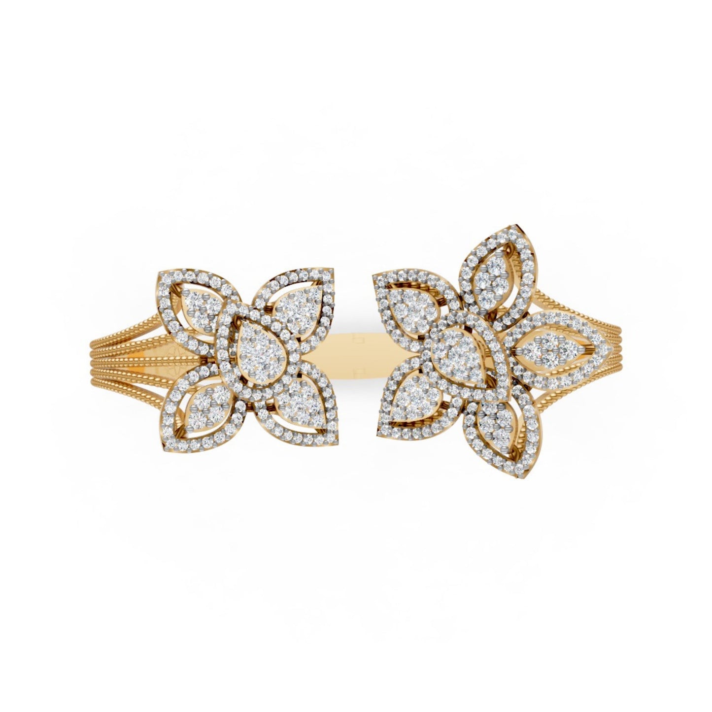 Floral Open Diamond Bangle Yellow Gold