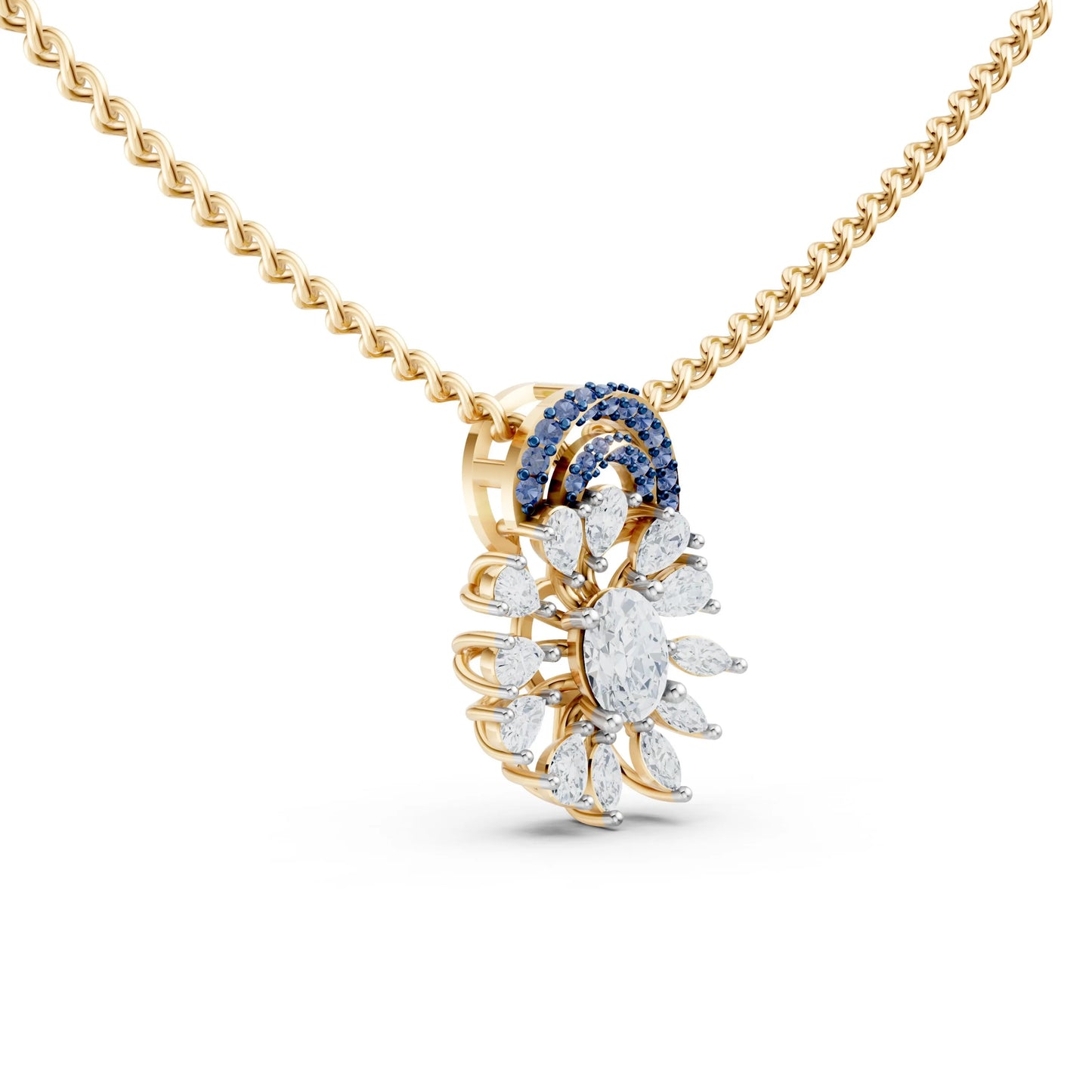 Floral Sapphire Diamond Pendant Yellow Gold