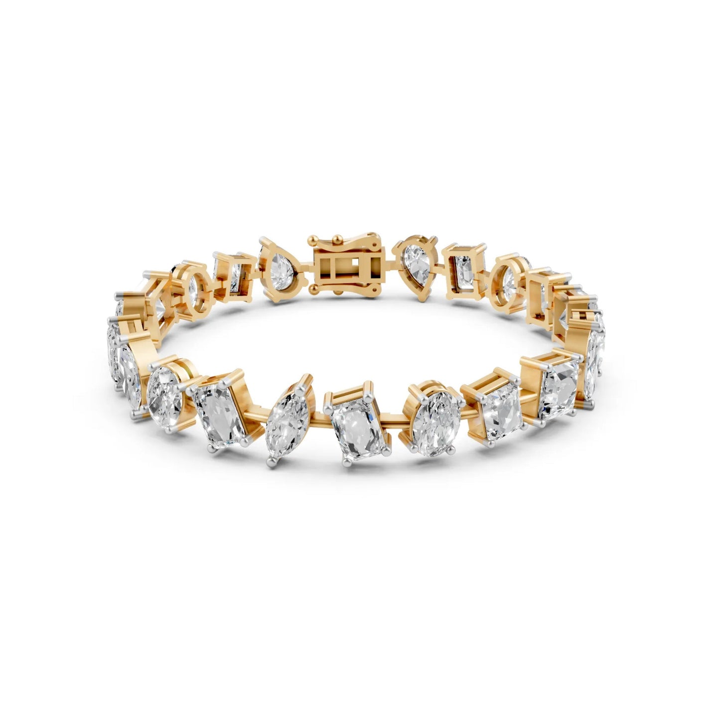 Elegant Multi-Shape Diamond Bracelet Yellow Gold
