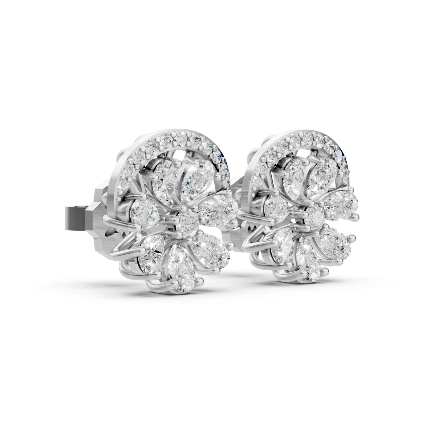 Floral Diamond Stud Earrings White Gold