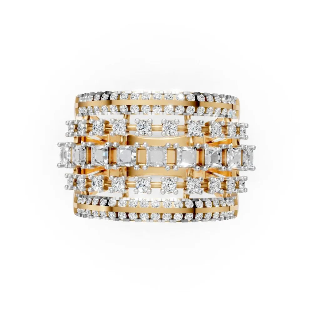 FloraGlint Multi-Row Diamond Ring Yellow Gold