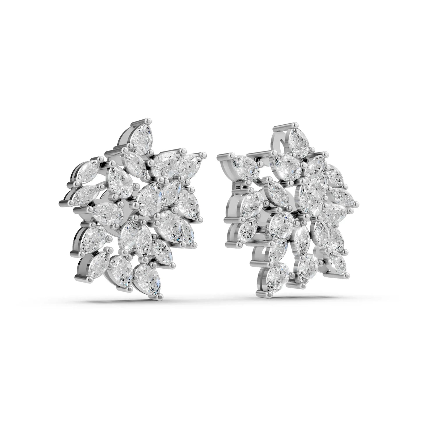 Floral Cluster Diamond Earrings White Gold