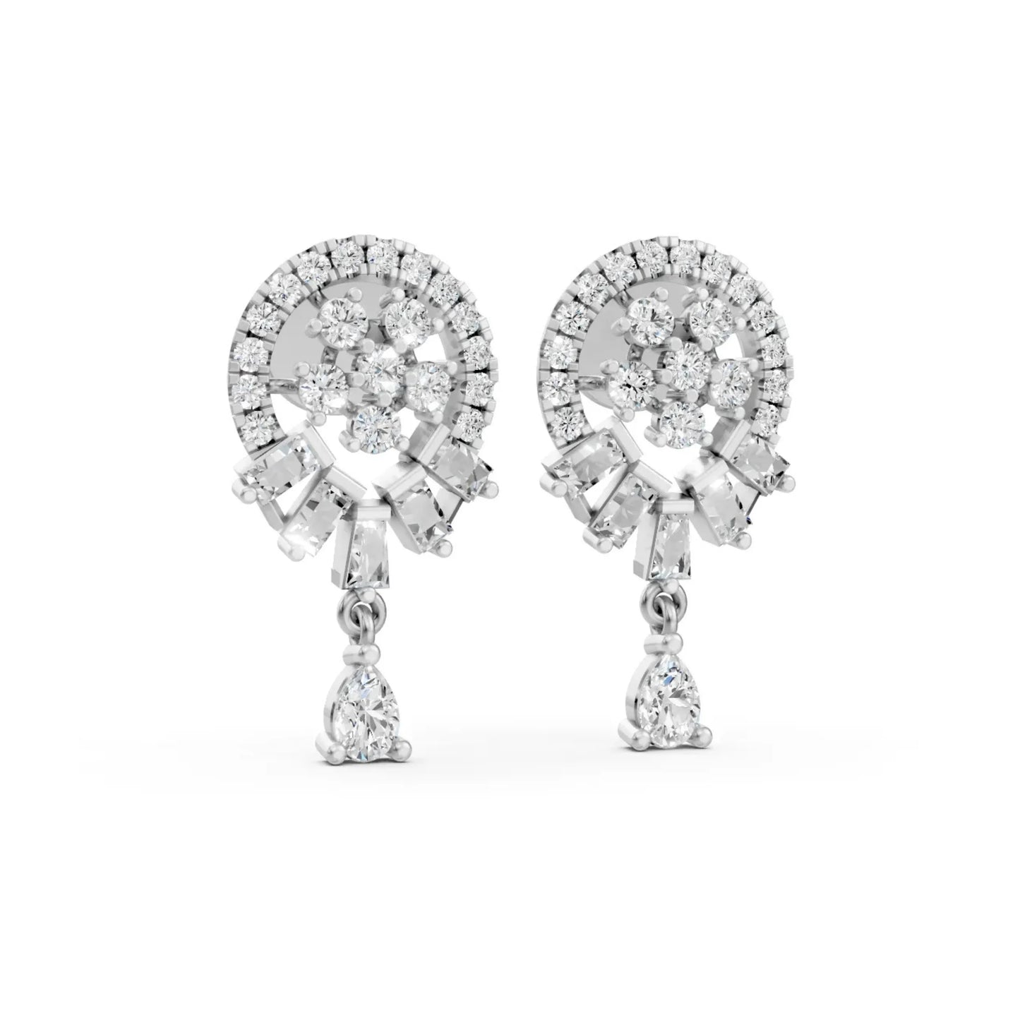 Multi-Cut Diamond Drop Earrings White Gold
