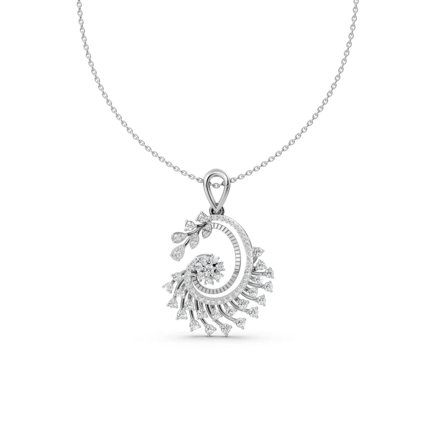 Floral Spiral Diamond Pendant White Gold