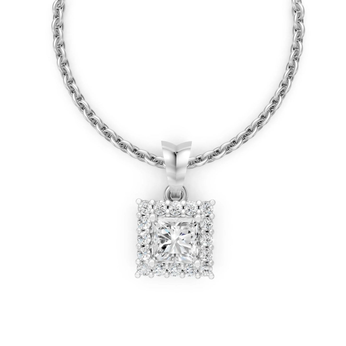 Asscher Halo Pendant White Gold
