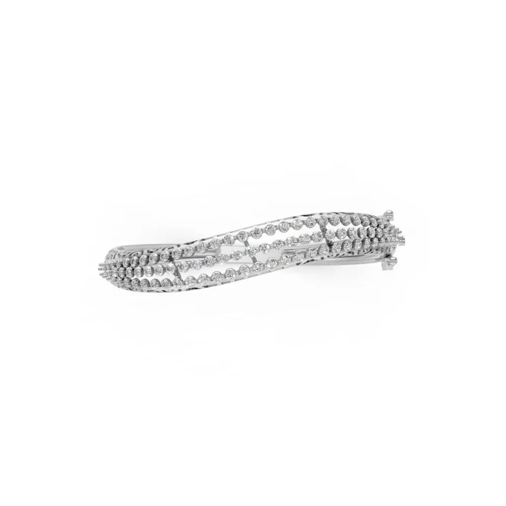 Triple Row Diamond Bangle Bracelet White Gold