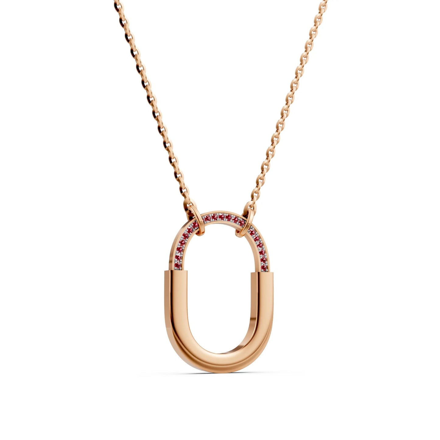 Ruby-Accented Geometric Link Necklace Rose Gold