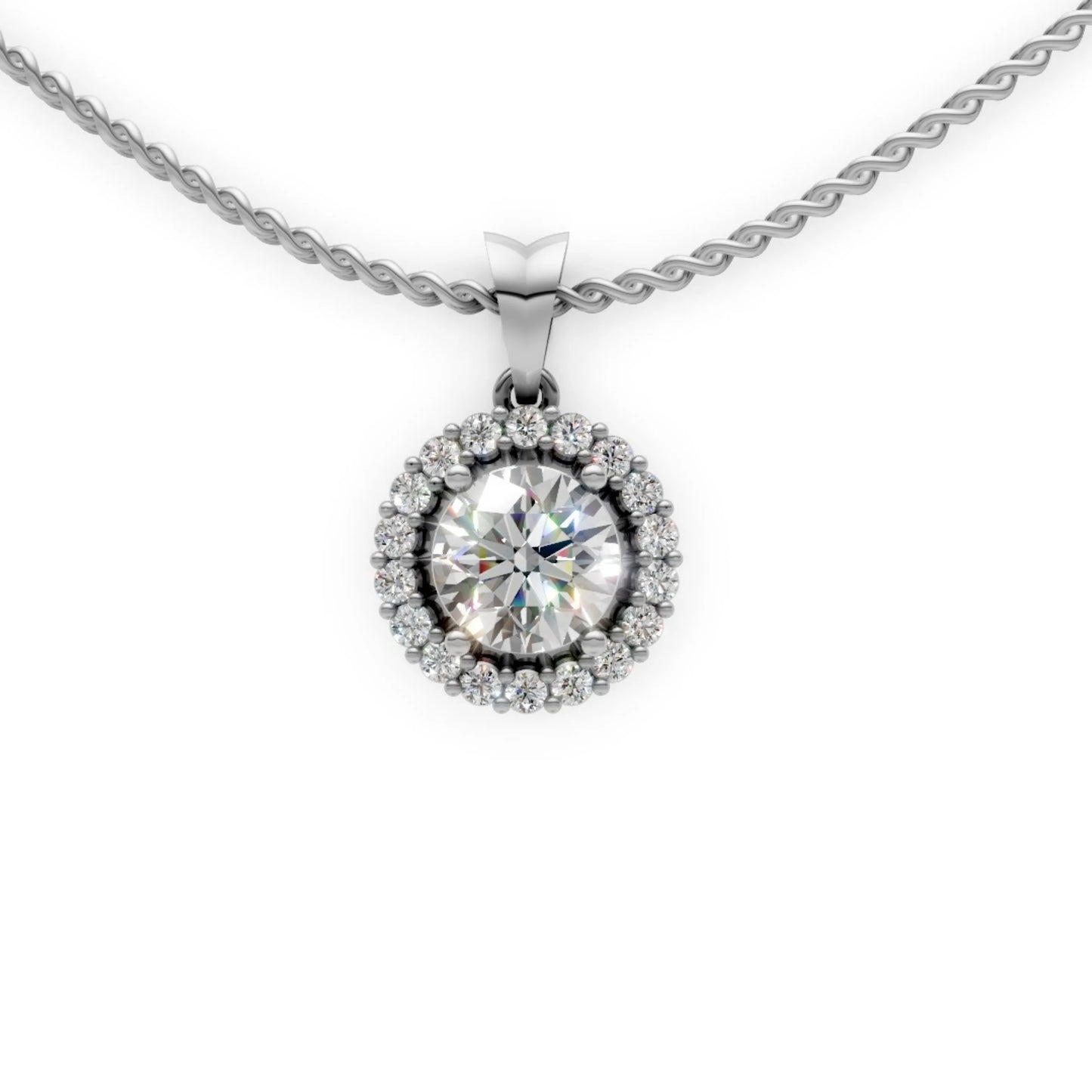 Halo Diamond Pendant White Gold