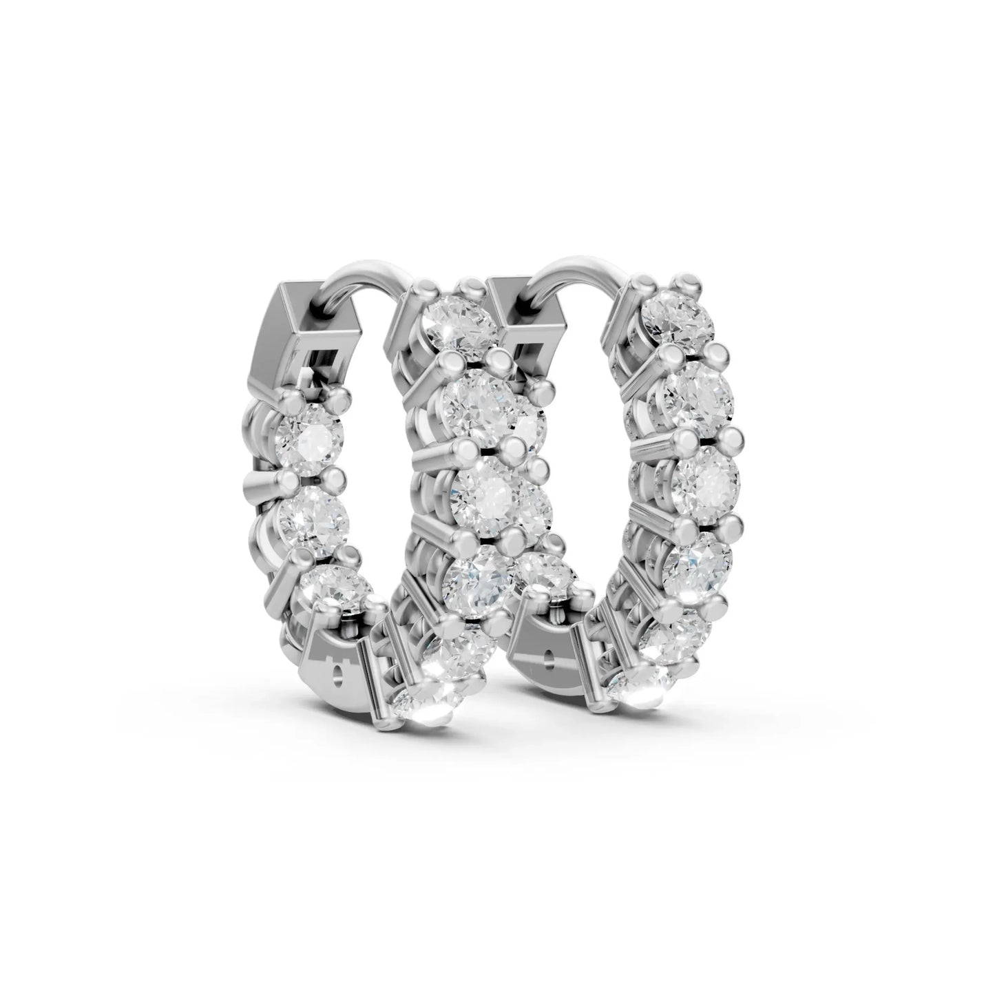 Round Diamond Inside-Out Hoop Earrings White Gold